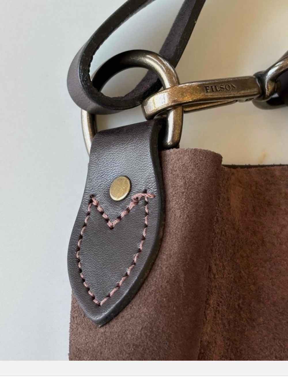 Filson Suede Top Handle Tote Bag in Dark Brown - Picture 7 of 15